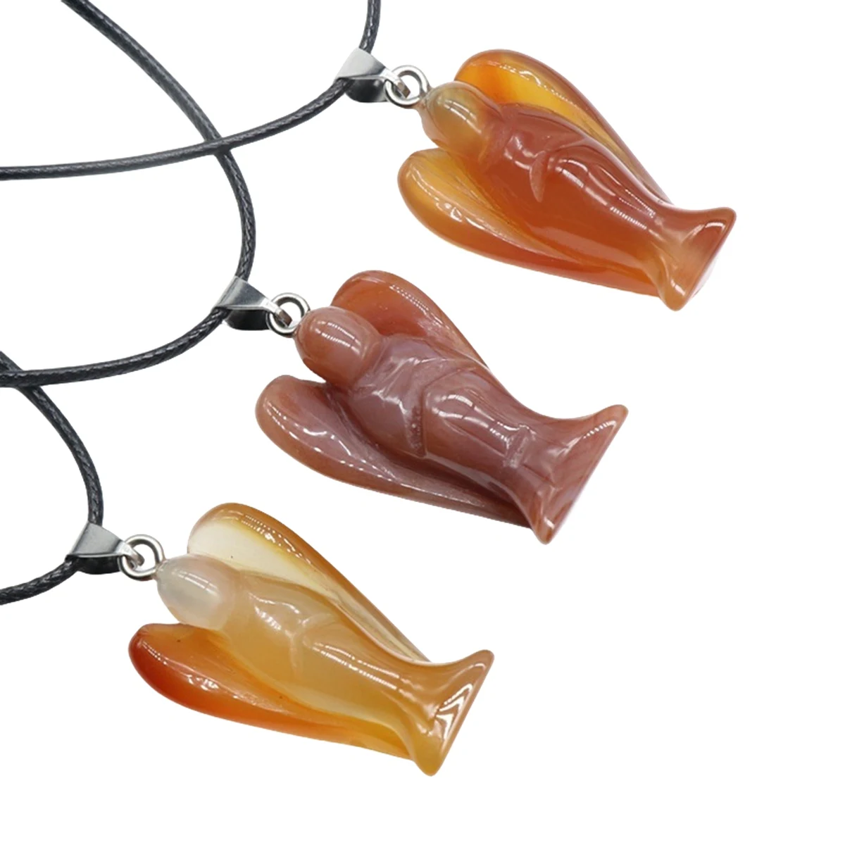 Handmade Craved Gemstone Angel Necklace for Women men 18" Black Cord  1.5Inch Crystal Angel Pendant