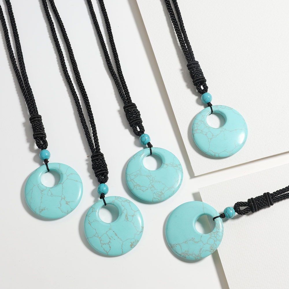 40MM Healing Crystals Necklace Natural Stone Chakra Gemstone Amulet Lucky Coin Donuts Charm Reiki Necklace for Men Women