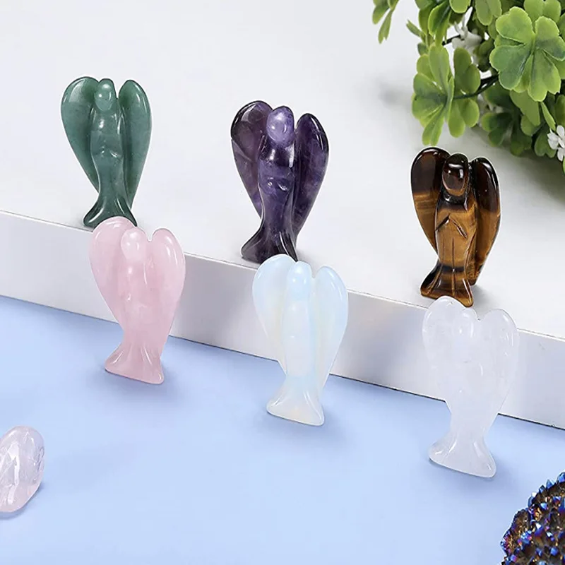 3.0Inch Hand Carved Gemstone Angel for Home office Decor