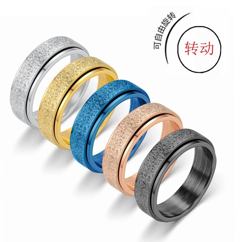 Steel Stainless Frosted Ring with Rotatable Anti Anxiety and Stress Relief Ring  Couple Ring Jewelry Wholesale
