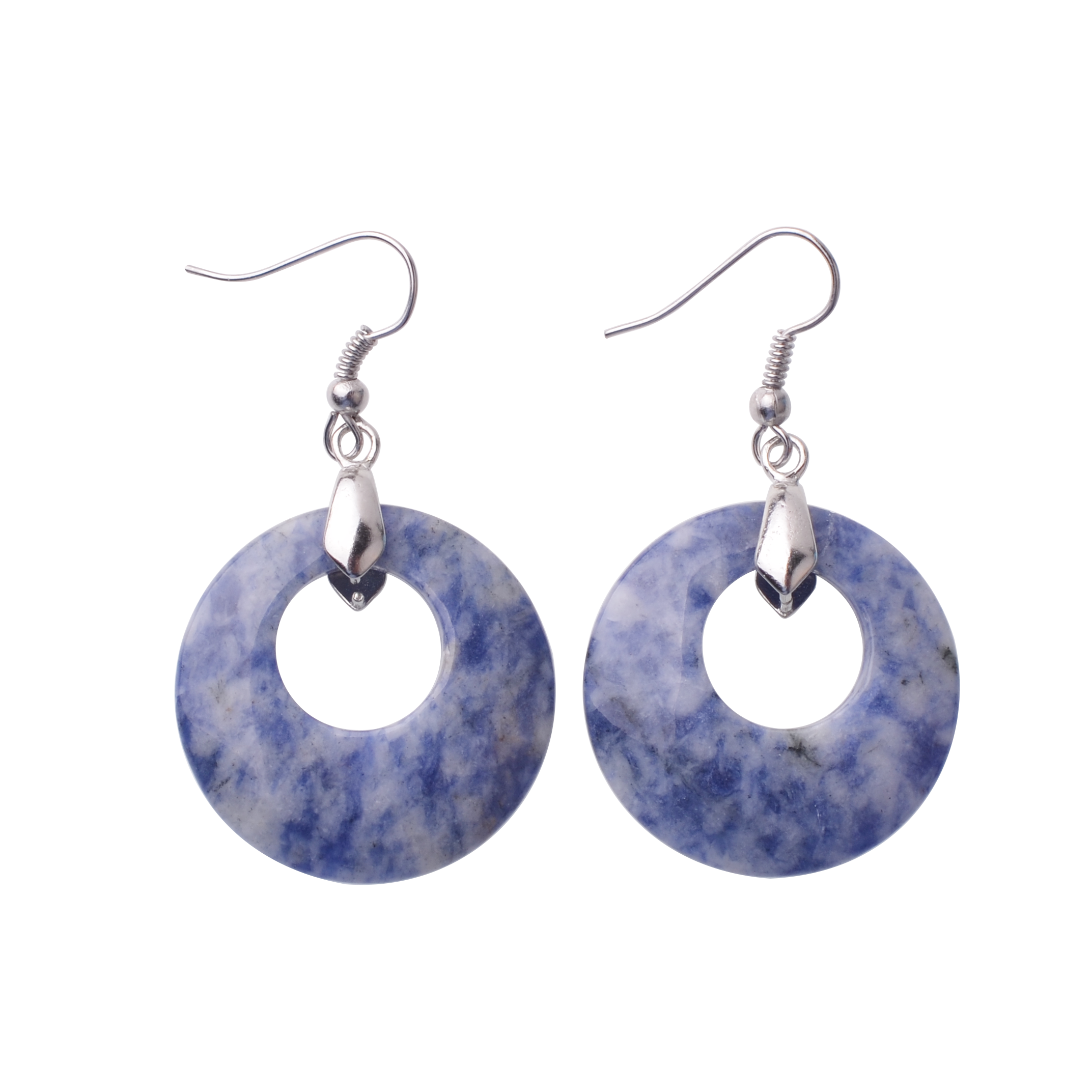 Natural Gemstone Dount Dangle Earrings for women Girls Healing Chakra Circle Round Crystal Pendant 28MM