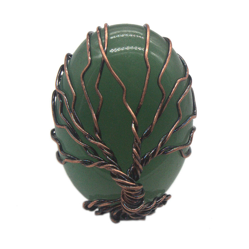 Tree of Life Oval Gemstone Healing Crystal Ring Bronze Adjustable Band Handmade Wire Wrapped  Retro Vintage Copper
