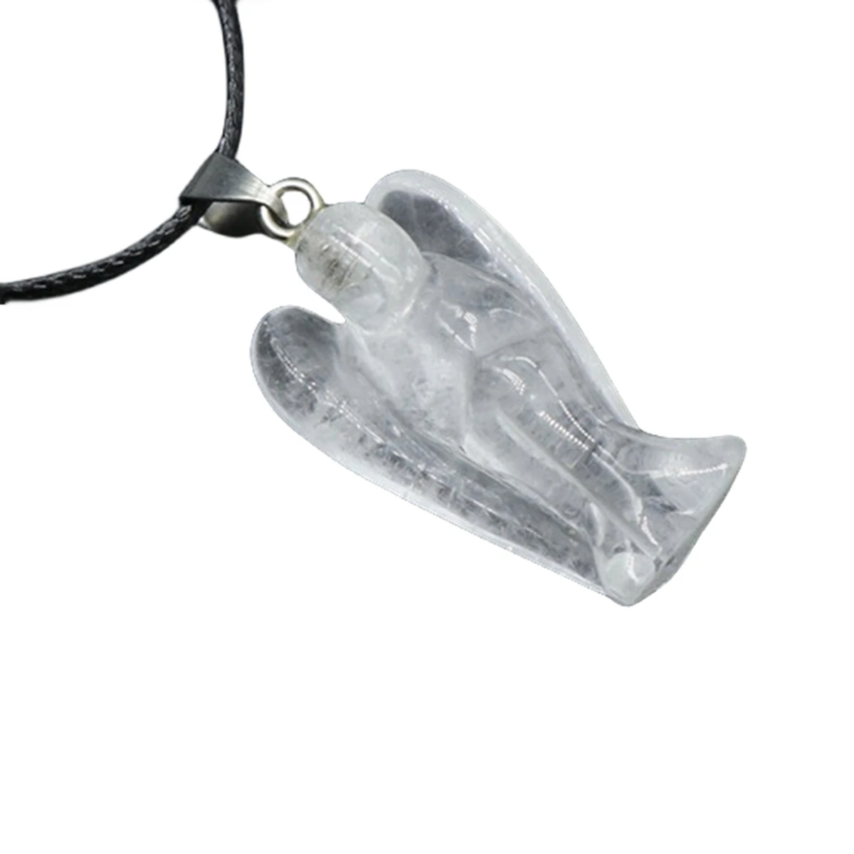 Handmade Craved Gemstone Angel Necklace for Women men 18" Black Cord  1.5Inch Crystal Angel Pendant