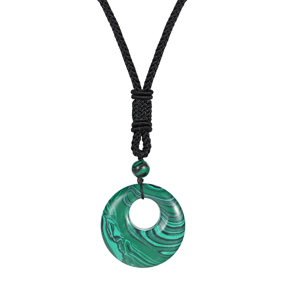 30MM Circle Donut Healing Crystals Necklace Amulet Lucky Charm Pendant Healing Crystals Adjustable Braided Rope 