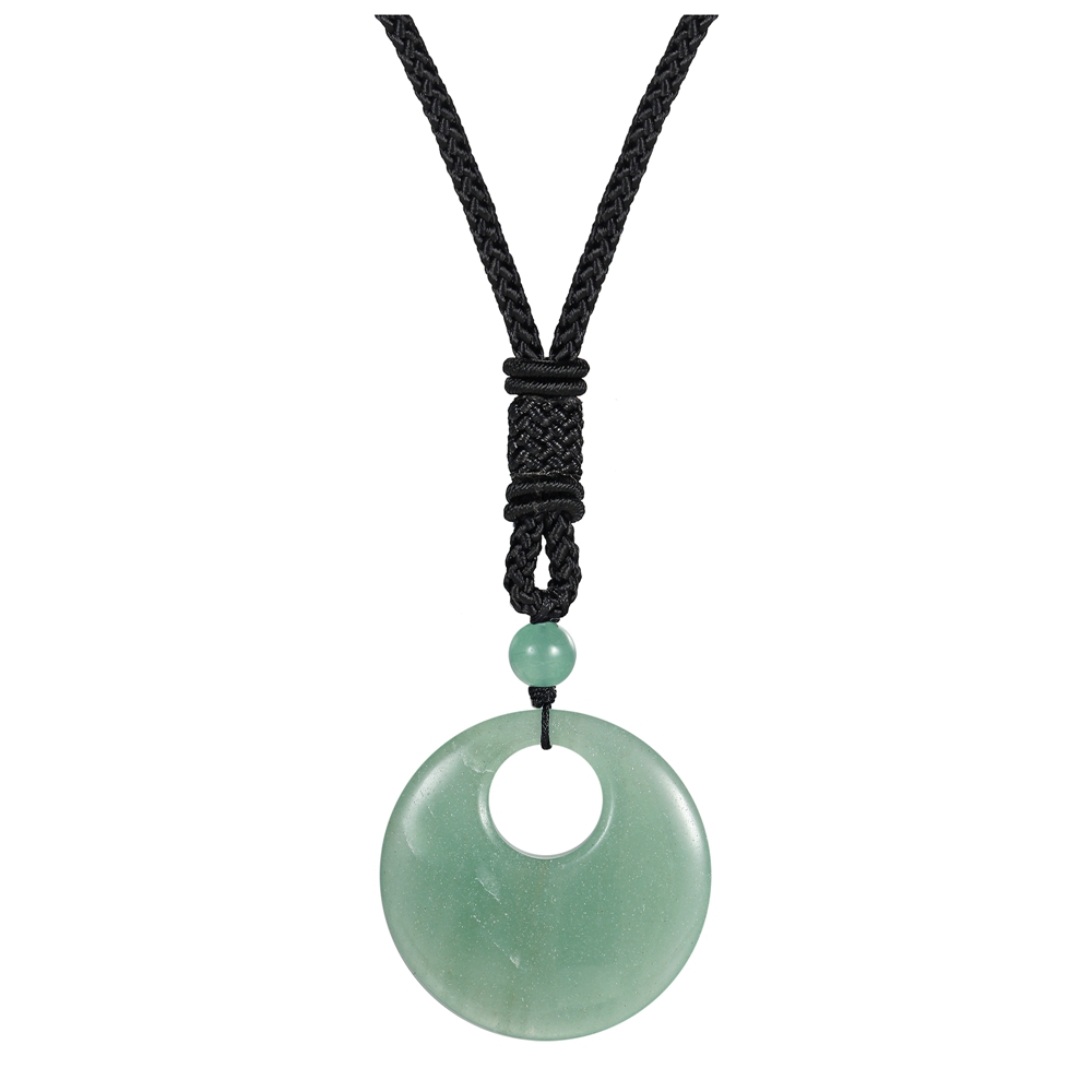 30MM Circle Donut Healing Crystals Necklace Amulet Lucky Charm Pendant Healing Crystals Adjustable Braided Rope 