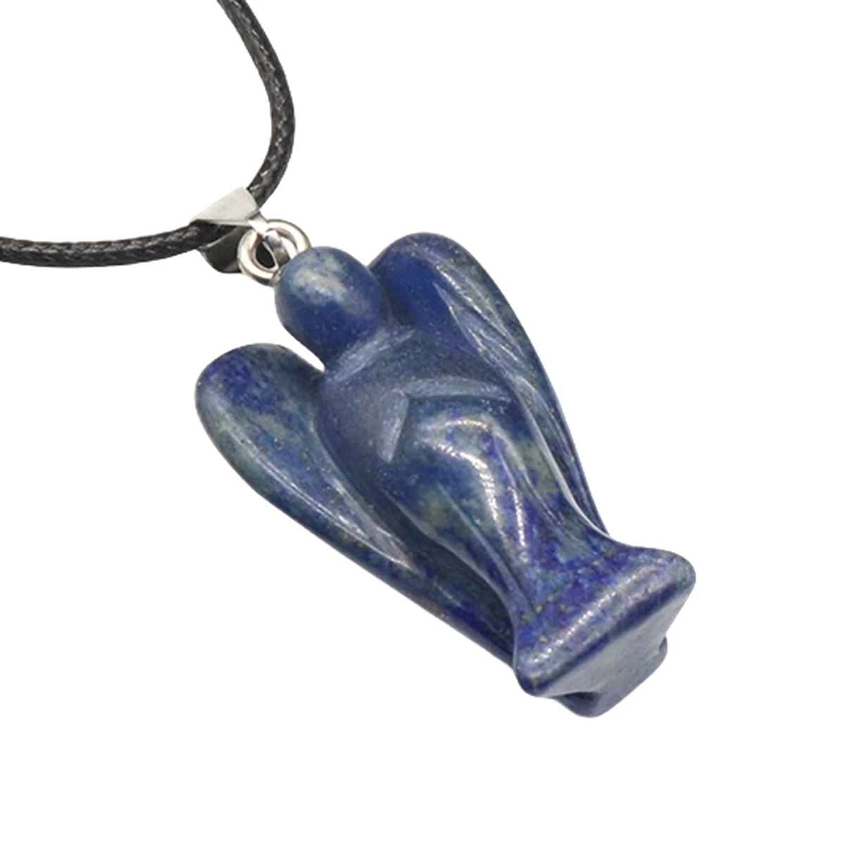 Handmade Craved Gemstone Angel Necklace for Women men 18" Black Cord  1.5Inch Crystal Angel Pendant