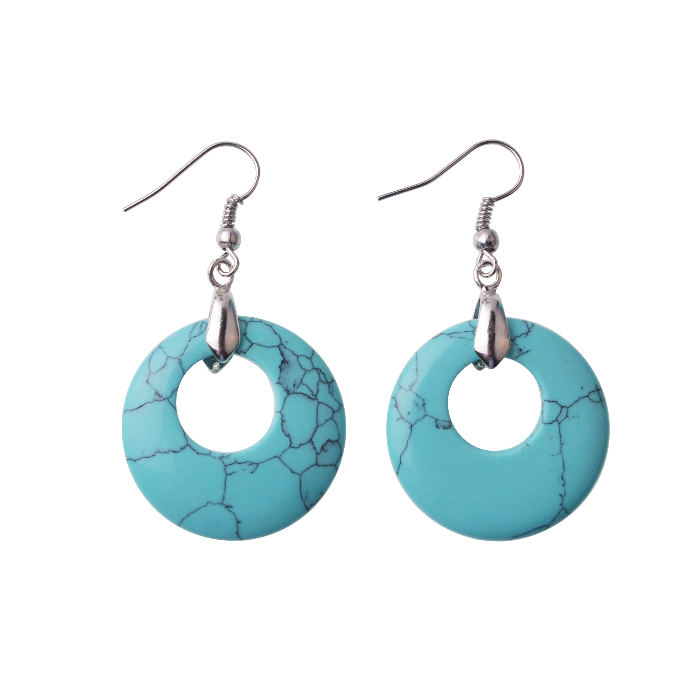 Natural Gemstone Dount Dangle Earrings for women Girls Healing Chakra Circle Round Crystal Pendant 28MM