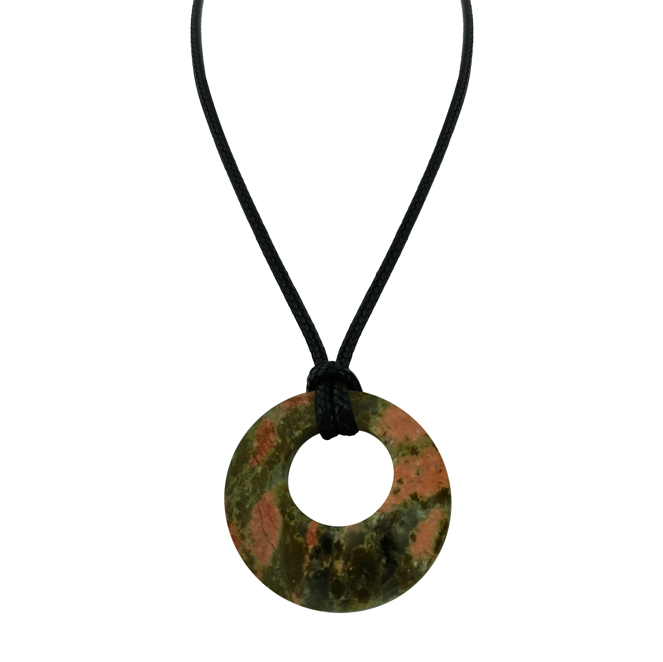 30mm Circle Donut Healing Crystals Necklace Natural Semi-Precious Chakra Gemstone Stone Amulet Lucky Coin Donuts Charm Protection Quartz Reiki Pendant Necklace for Men Women
