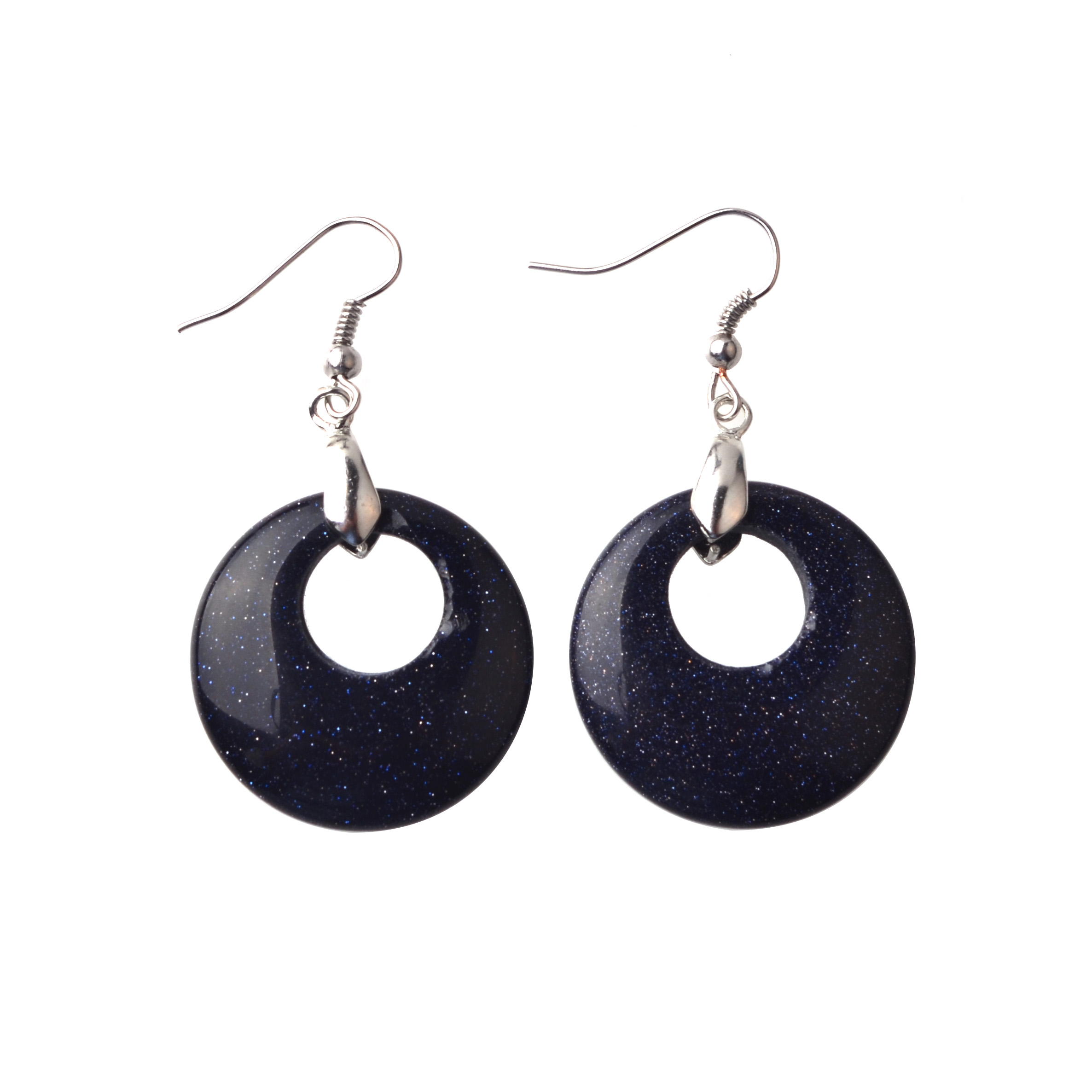 Natural Gemstone Dount Dangle Earrings for women Girls Healing Chakra Circle Round Crystal Pendant 28MM