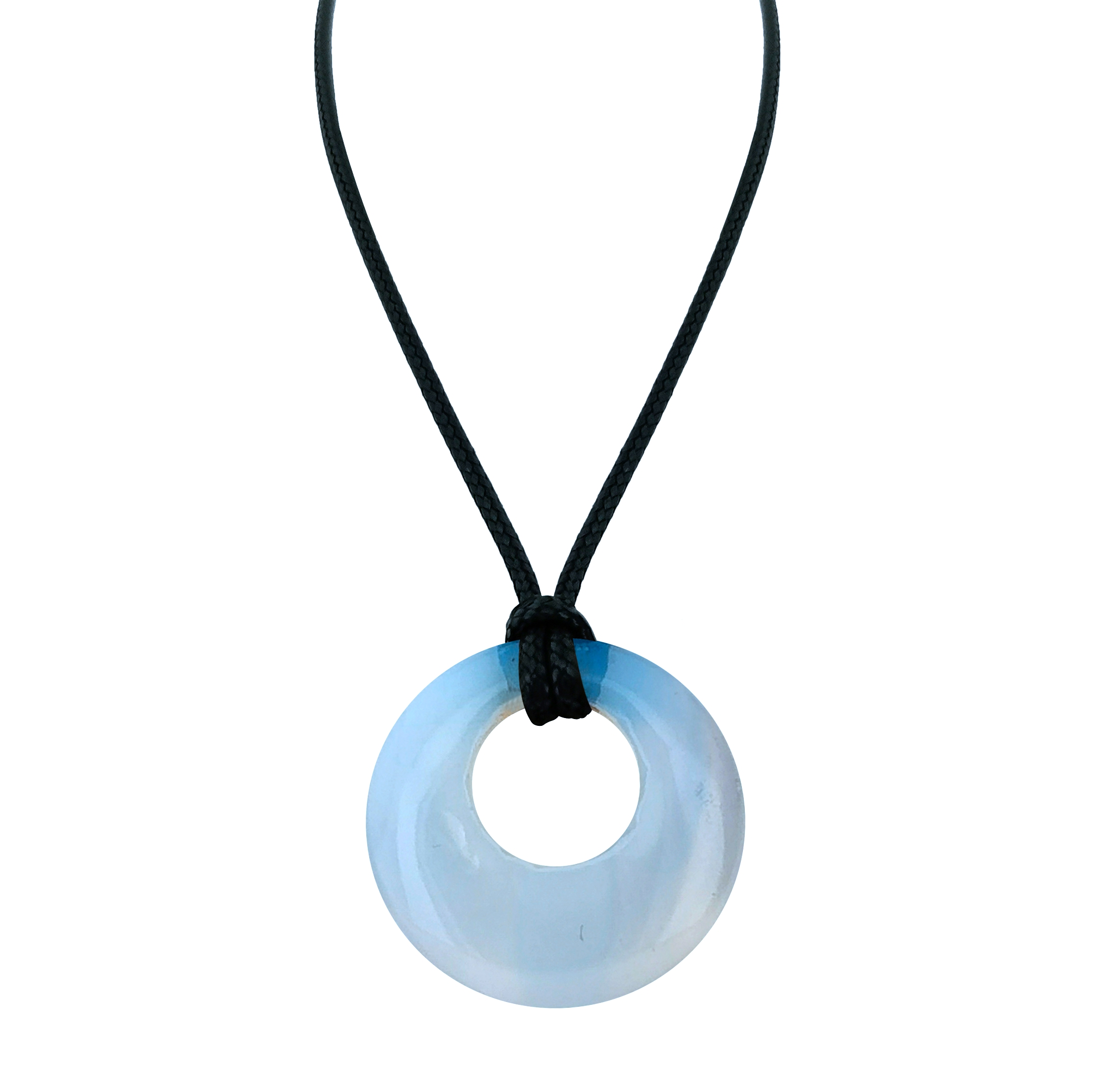 30mm Circle Donut Healing Crystals Necklace Natural Semi-Precious Chakra Gemstone Stone Amulet Lucky Coin Donuts Charm Protection Quartz Reiki Pendant Necklace for Men Women