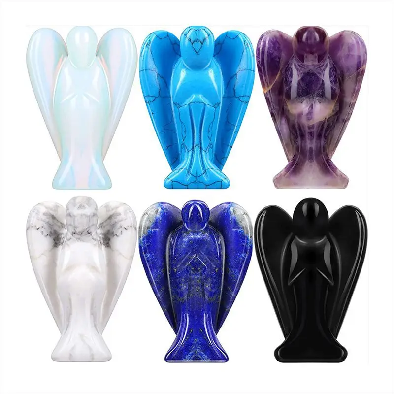 3.0Inch Hand Carved Gemstone Angel for Home office Decor
