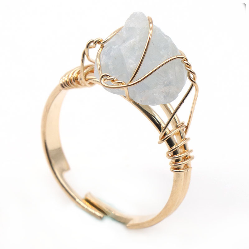 Fashion Natural Irregular Stone Ring Rough Stone Crystal Ring Hand-wound Silk Opening Adjustable Ring