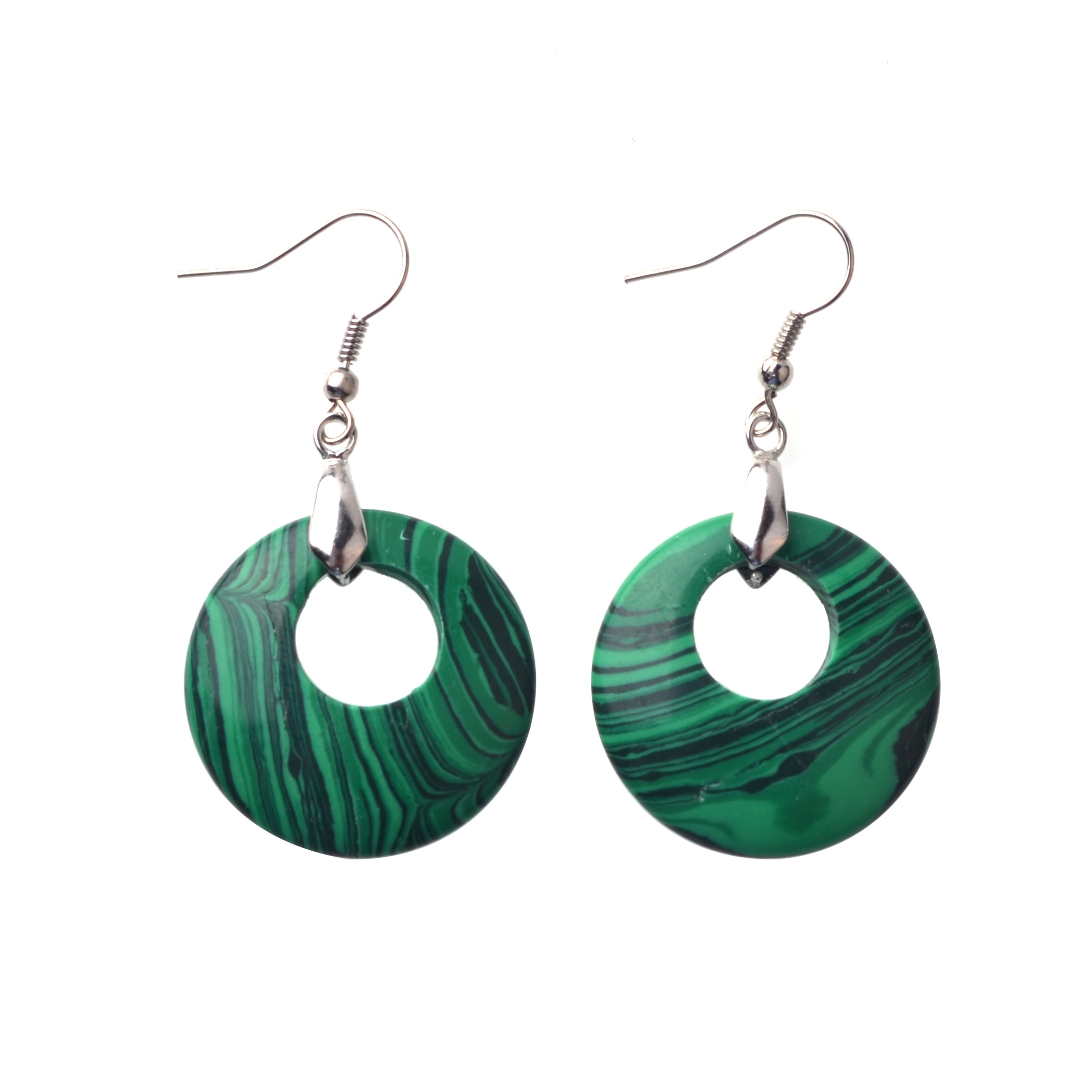 Natural Gemstone Dount Dangle Earrings for women Girls Healing Chakra Circle Round Crystal Pendant 28MM