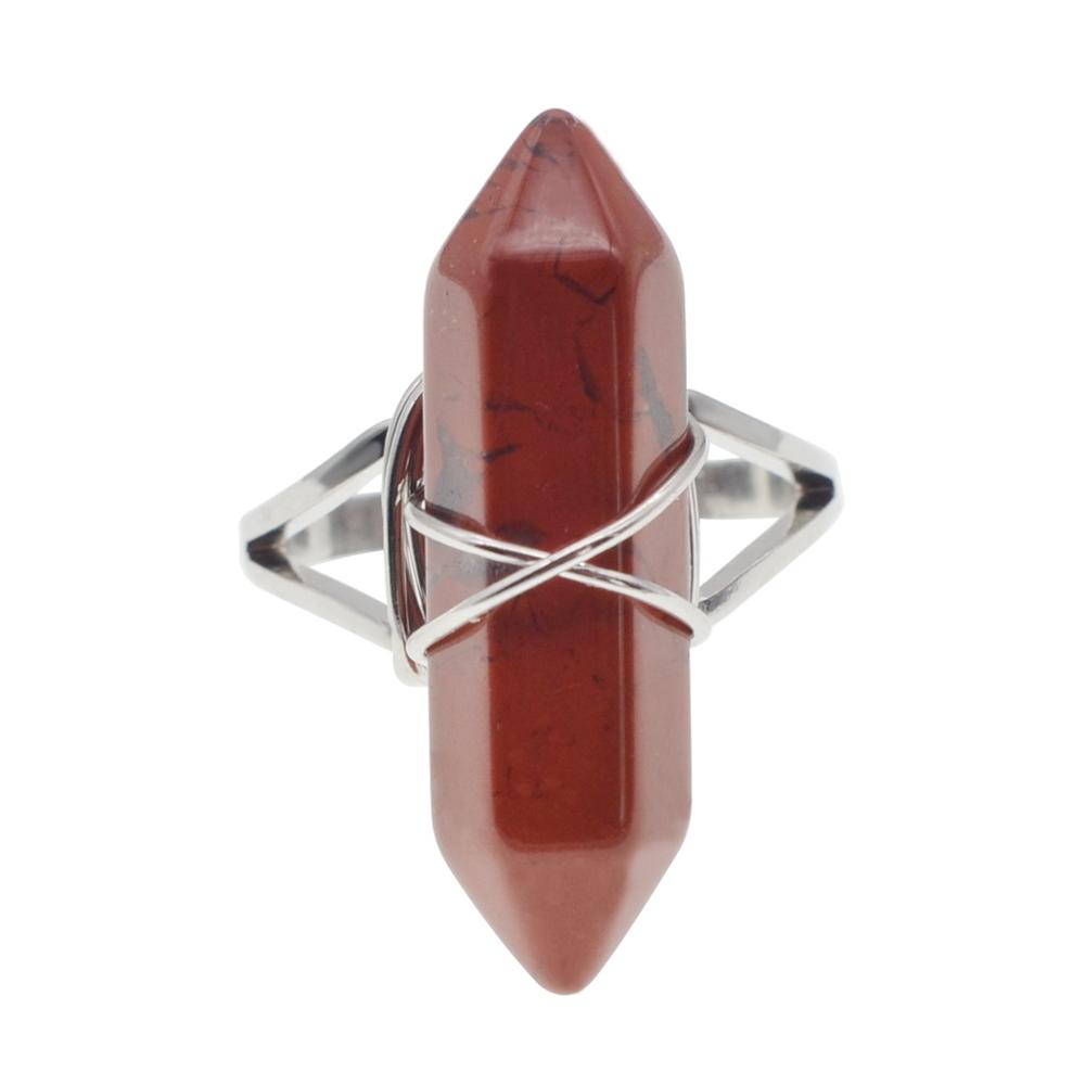 Hexagonal Prism Gemstone Beads Rings for  Women  Wrapped Silver Wire Chakra Charms Crystal Pointed Jewelry