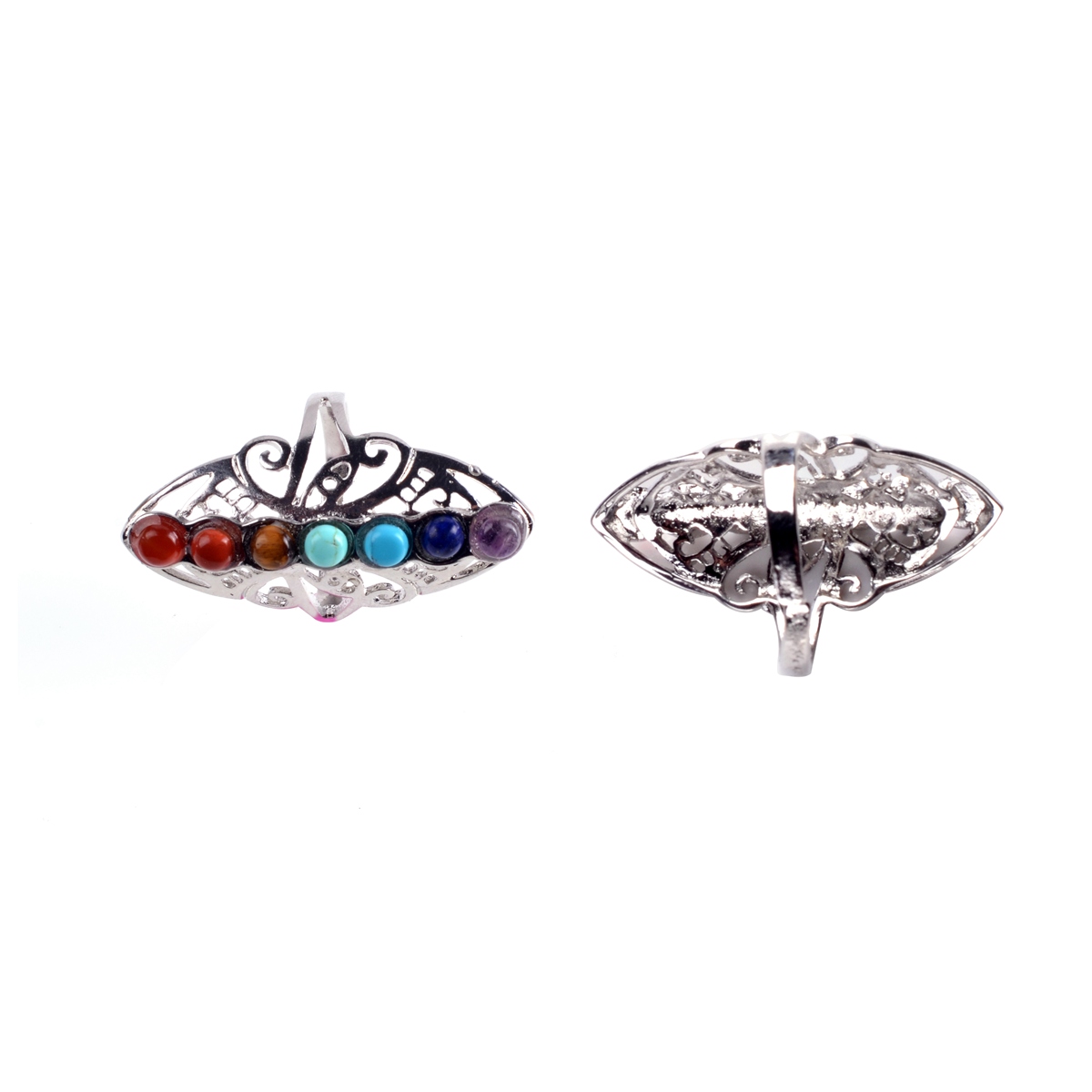 Healing Hollow Stones Adjustable 7 Chakra Ring Reiki Gem Jewelry for Women Me