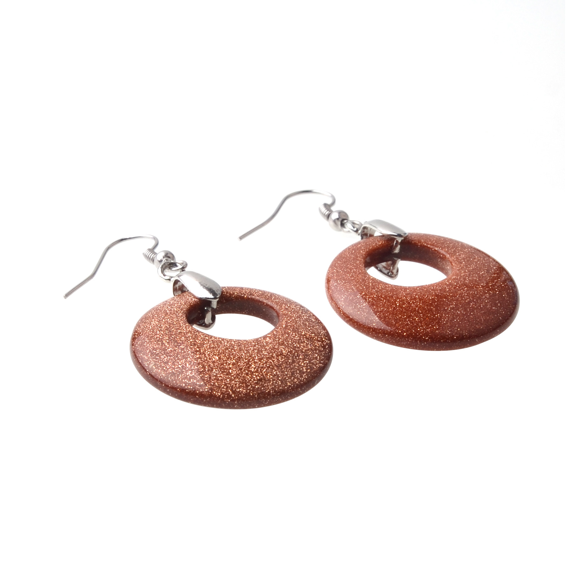 Natural Gemstone Dount Dangle Earrings for women Girls Healing Chakra Circle Round Crystal Pendant 28MM