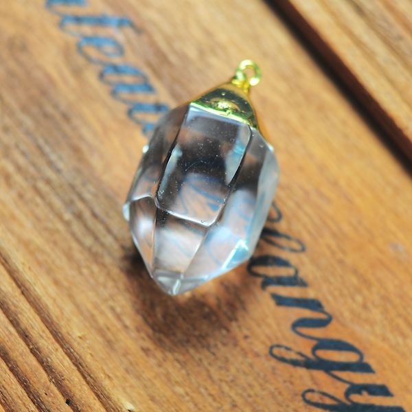 Natural Crystal Hexagonal Pointed Reiki Chakra Pendant Double Point Big Size Quartz for Making Jewelry Plated Gold Wrapped