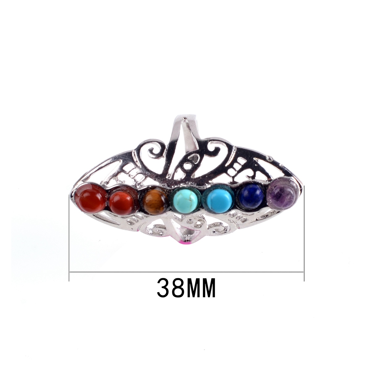 Healing Hollow Stones Adjustable 7 Chakra Ring Reiki Gem Jewelry for Women Me