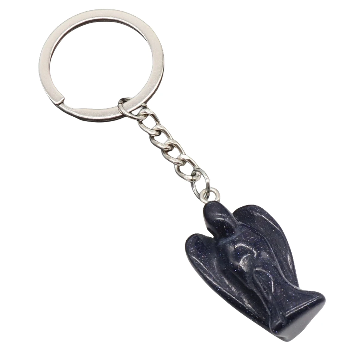 Handmade Craved Gemstone Angel Pendant Keychain  1.5Inch Stone