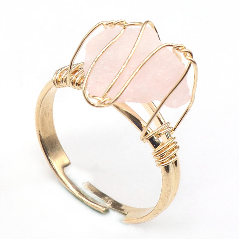 Fashion Natural Irregular Stone Ring Rough Stone Crystal Ring Hand-wound Silk Opening Adjustable Ring