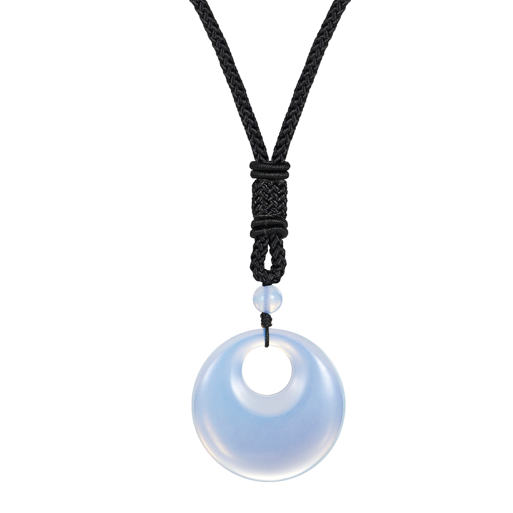 30MM Circle Donut Healing Crystals Necklace Amulet Lucky Charm Pendant Healing Crystals Adjustable Braided Rope 