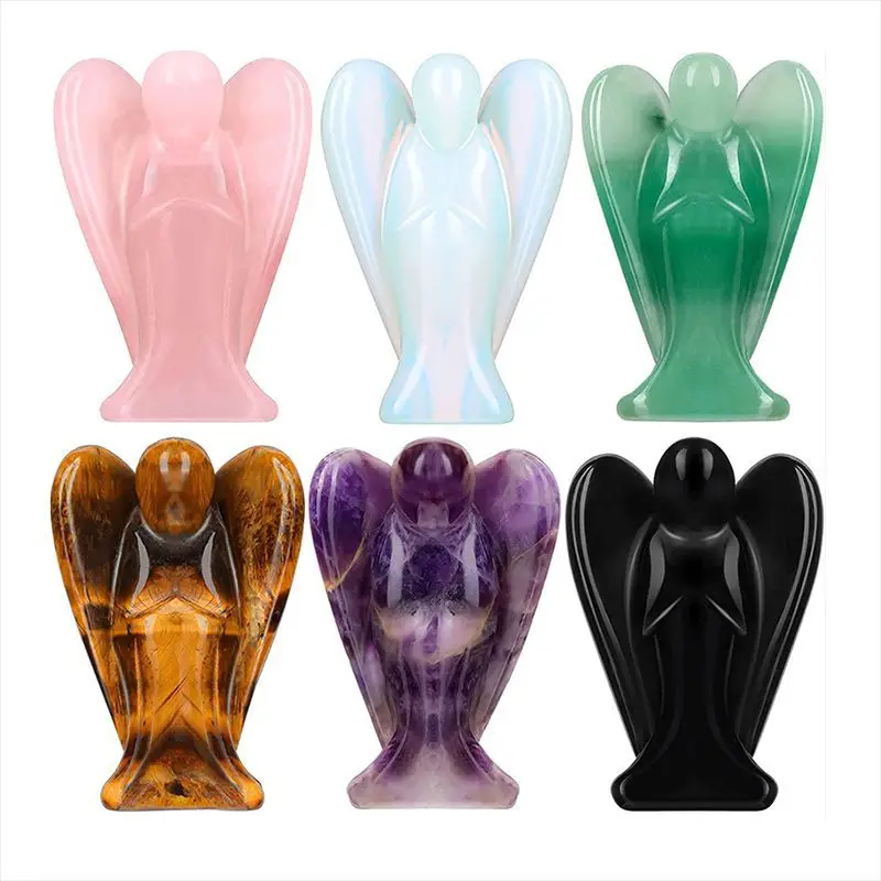 3.0Inch Hand Carved Gemstone Angel for Home office Decor