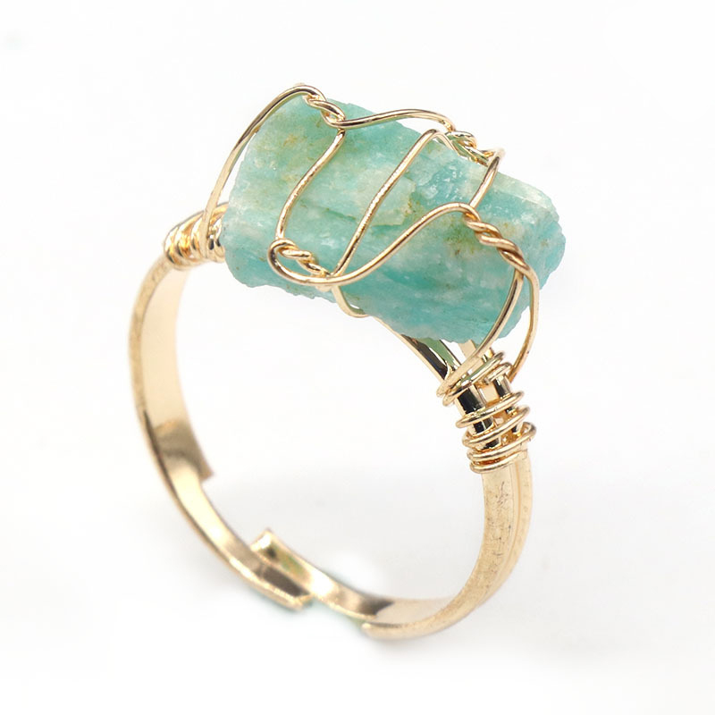Fashion Natural Irregular Stone Ring Rough Stone Crystal Ring Hand-wound Silk Opening Adjustable Ring