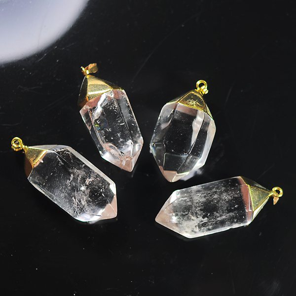 Natural Crystal Hexagonal Pointed Reiki Chakra Pendant Double Point Big Size Quartz for Making Jewelry Plated Gold Wrapped