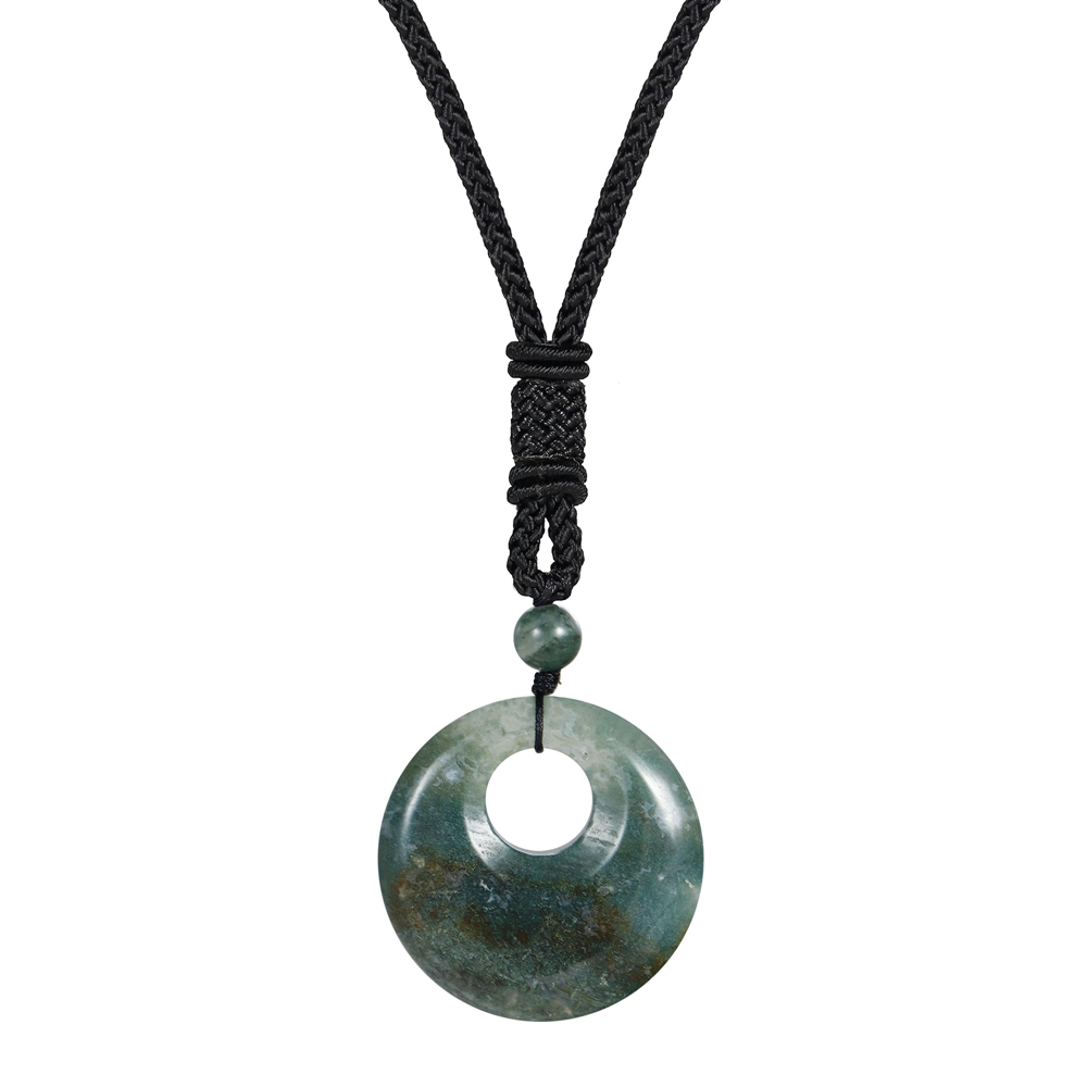 30MM Circle Donut Healing Crystals Necklace Amulet Lucky Charm Pendant Healing Crystals Adjustable Braided Rope 