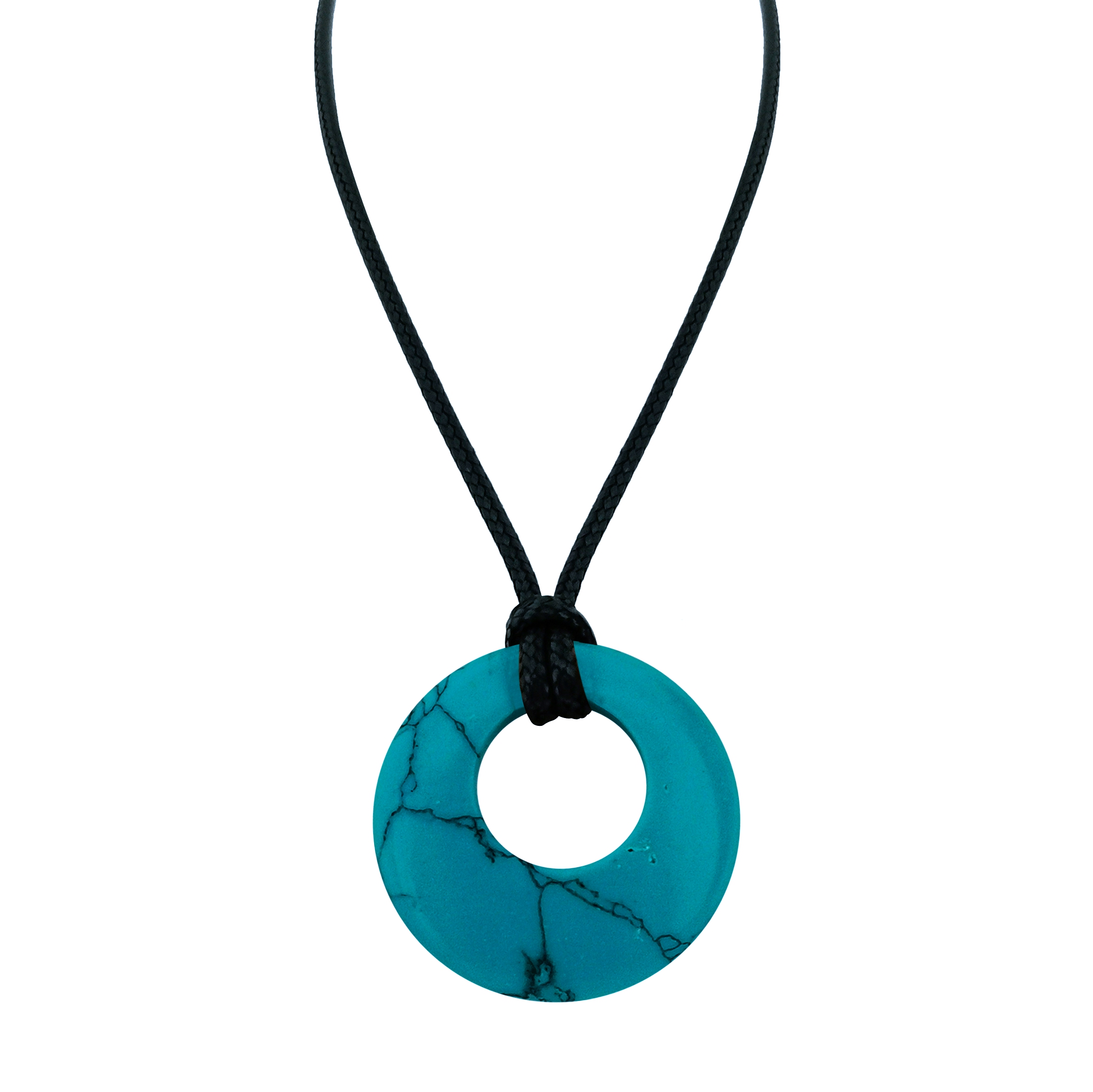 30mm Circle Donut Healing Crystals Necklace Natural Semi-Precious Chakra Gemstone Stone Amulet Lucky Coin Donuts Charm Protection Quartz Reiki Pendant Necklace for Men Women