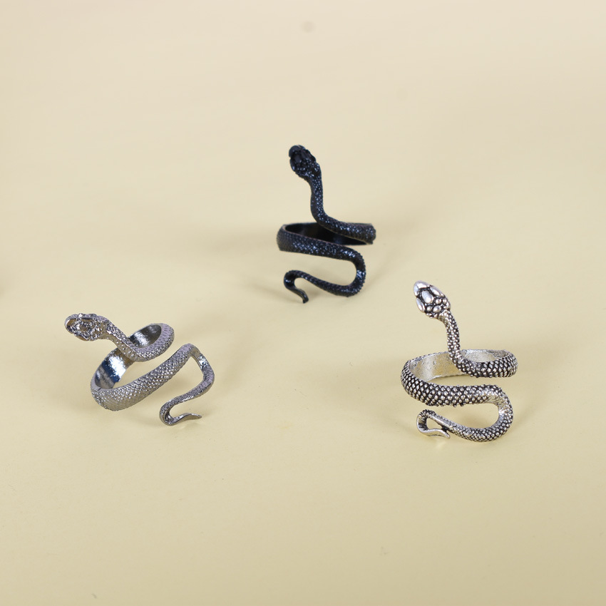 Silver Snake Ring for Women Men Animal Punk VintageReptile Serpent Retro Opening Adjustable SR0105