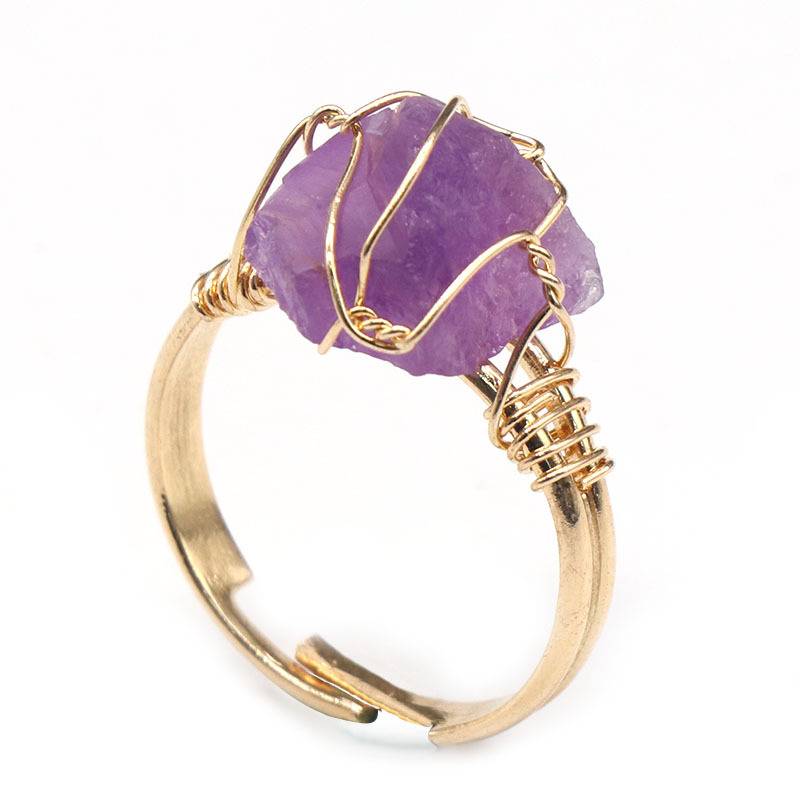 Fashion Natural Irregular Stone Ring Rough Stone Crystal Ring Hand-wound Silk Opening Adjustable Ring