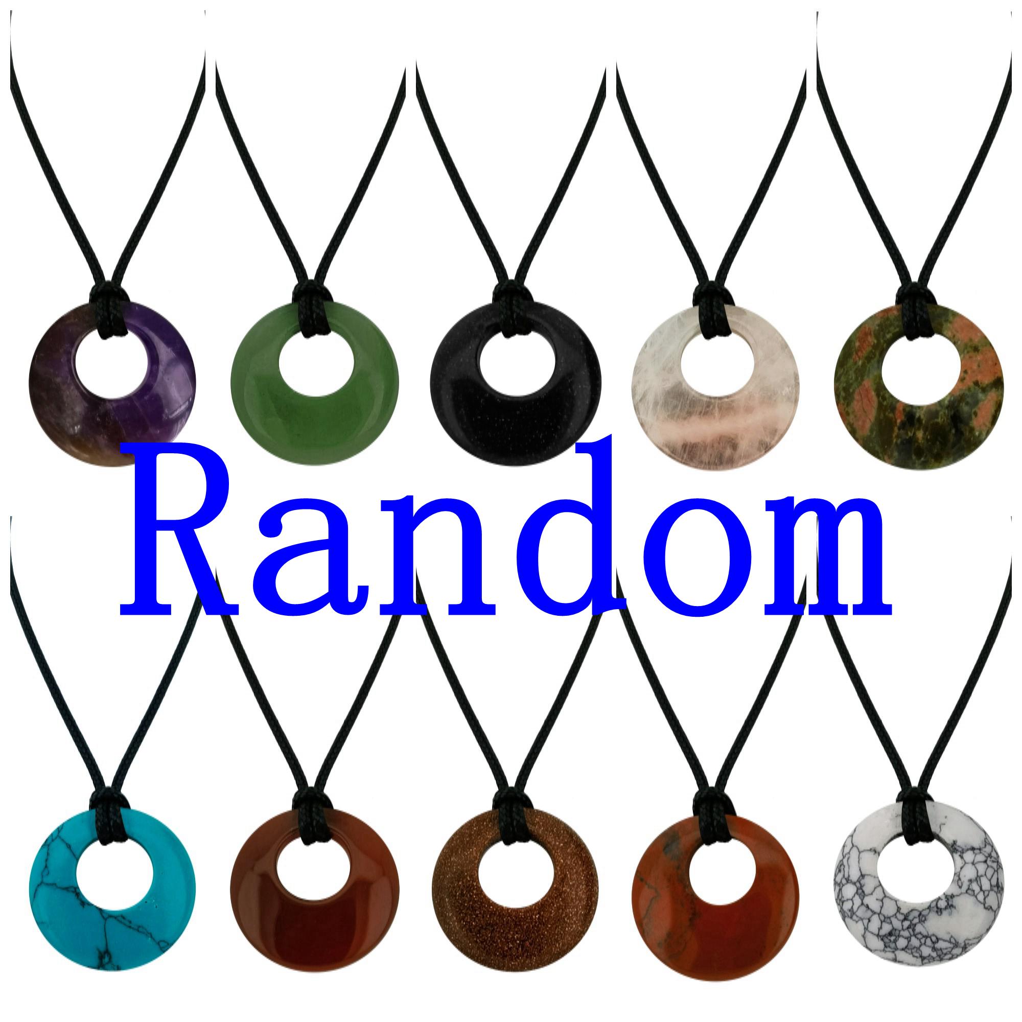 30mm Circle Donut Healing Crystals Necklace Natural Semi-Precious Chakra Gemstone Stone Amulet Lucky Coin Donuts Charm Protection Quartz Reiki Pendant Necklace for Men Women