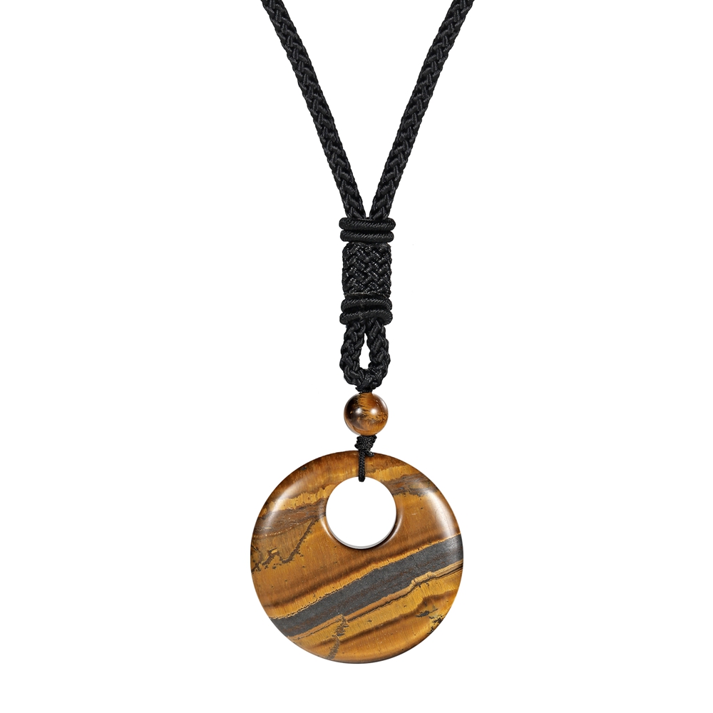 30MM Circle Donut Healing Crystals Necklace Amulet Lucky Charm Pendant Healing Crystals Adjustable Braided Rope 