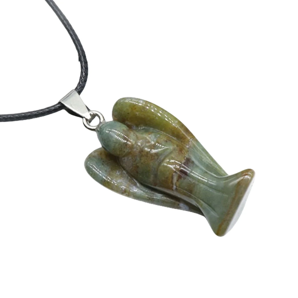 Handmade Craved Gemstone Angel Necklace for Women men 18" Black Cord  1.5Inch Crystal Angel Pendant