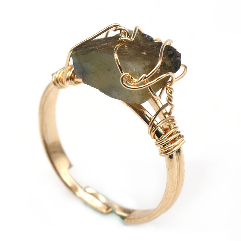 Fashion Natural Irregular Stone Ring Rough Stone Crystal Ring Hand-wound Silk Opening Adjustable Ring