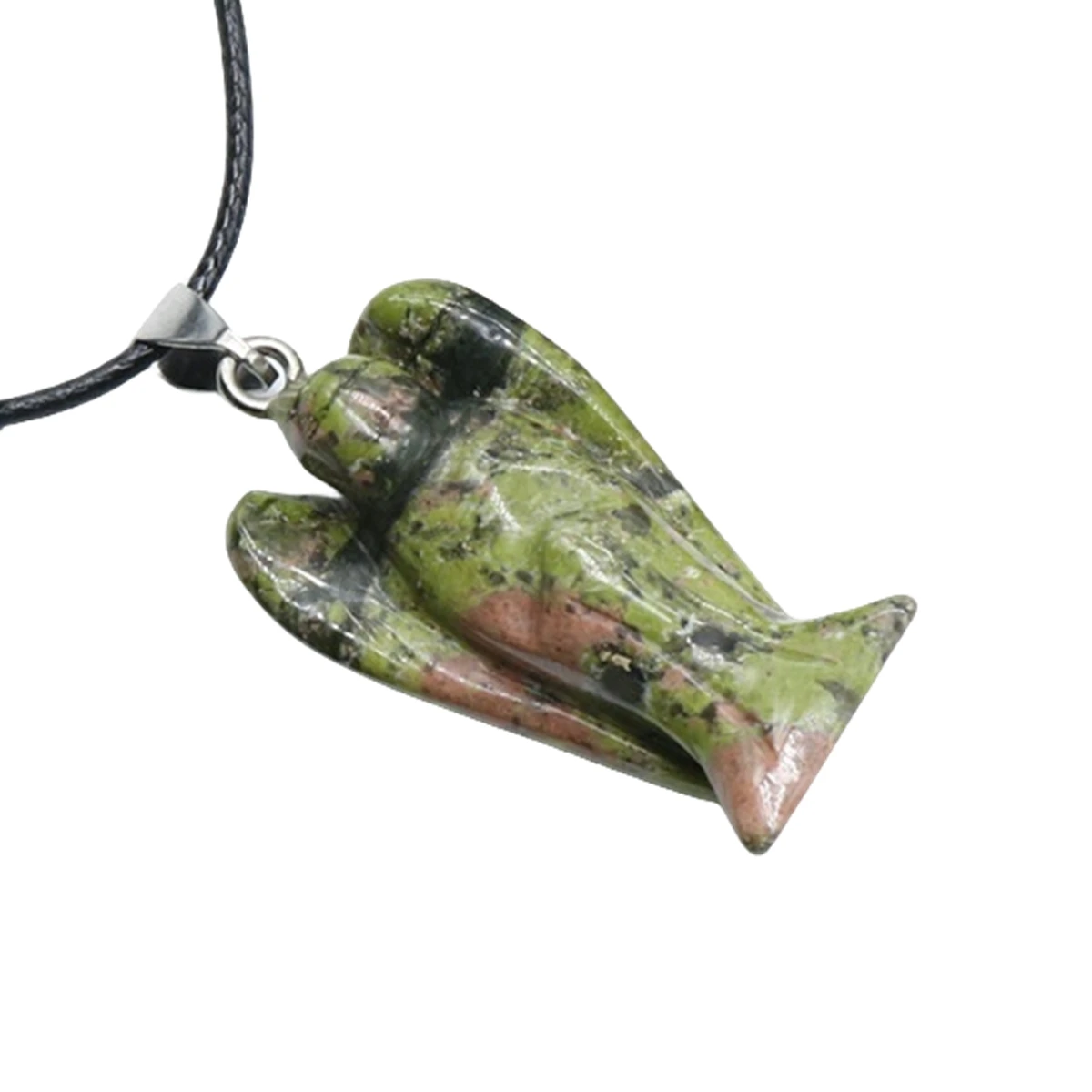 Handmade Craved Gemstone Angel Necklace for Women men 18" Black Cord  1.5Inch Crystal Angel Pendant