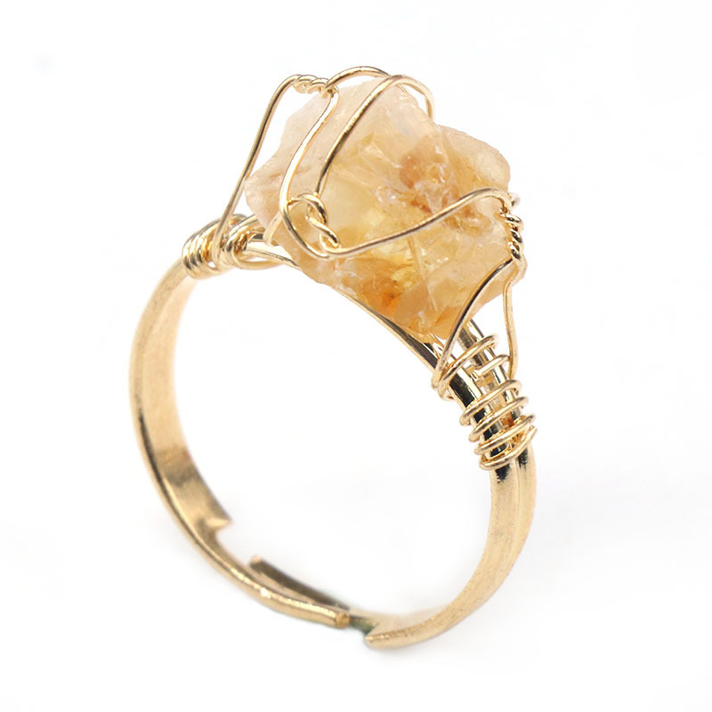 Fashion Natural Irregular Stone Ring Rough Stone Crystal Ring Hand-wound Silk Opening Adjustable Ring