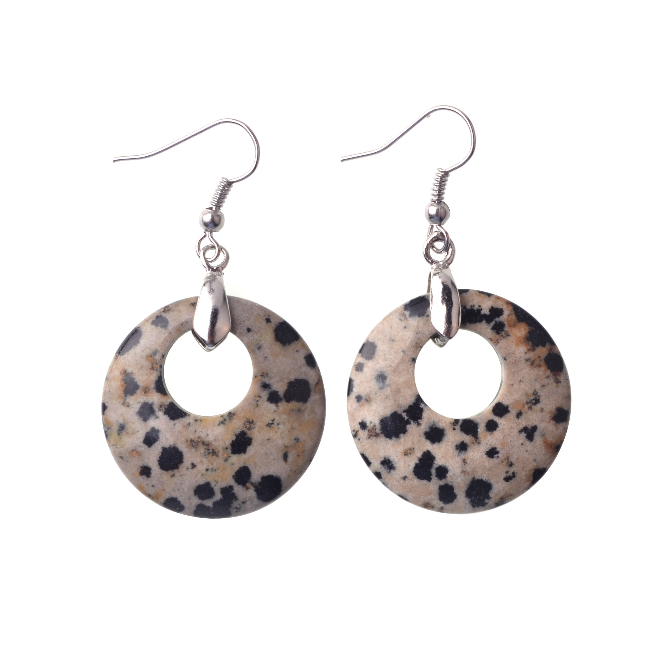 Natural Gemstone Dount Dangle Earrings for women Girls Healing Chakra Circle Round Crystal Pendant 28MM