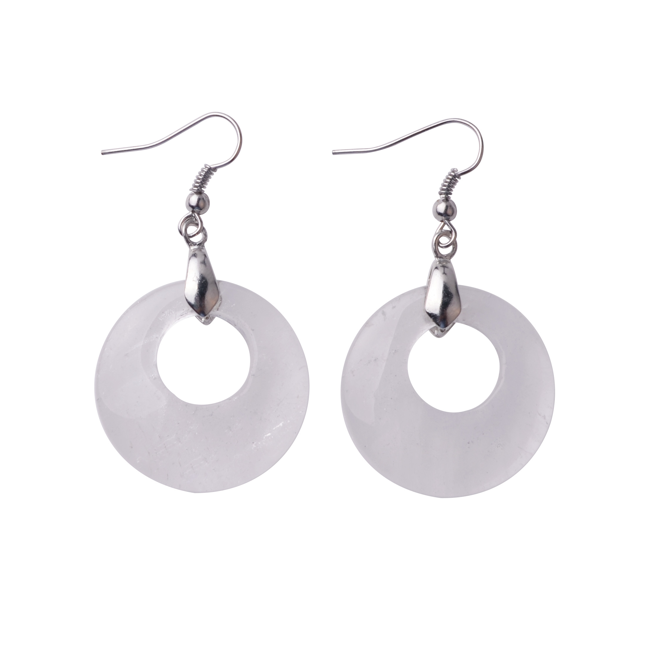 Natural Gemstone Dount Dangle Earrings for women Girls Healing Chakra Circle Round Crystal Pendant 28MM