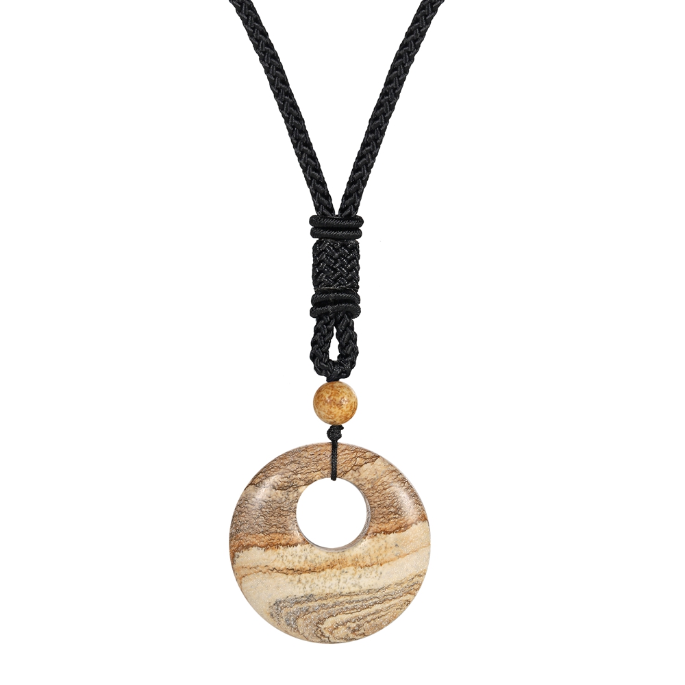 40MM Healing Crystals Necklace Natural Stone Chakra Gemstone Amulet Lucky Coin Donuts Charm Reiki Necklace for Men Women