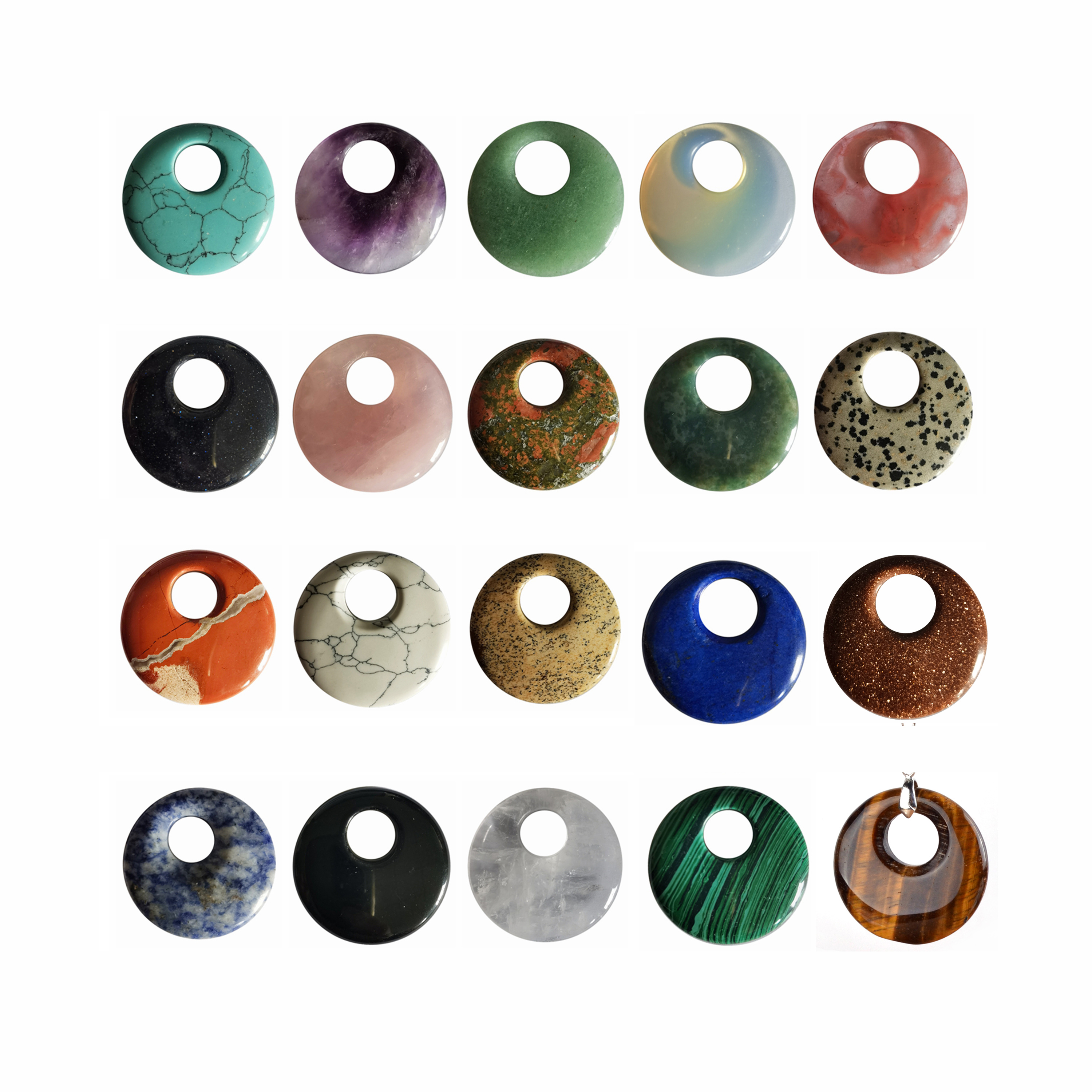 40MM Lucky Coin Round Donut Stones for Jewelry Making Protection Reiki Healing Gemstone Spiritual Crystal Necklace