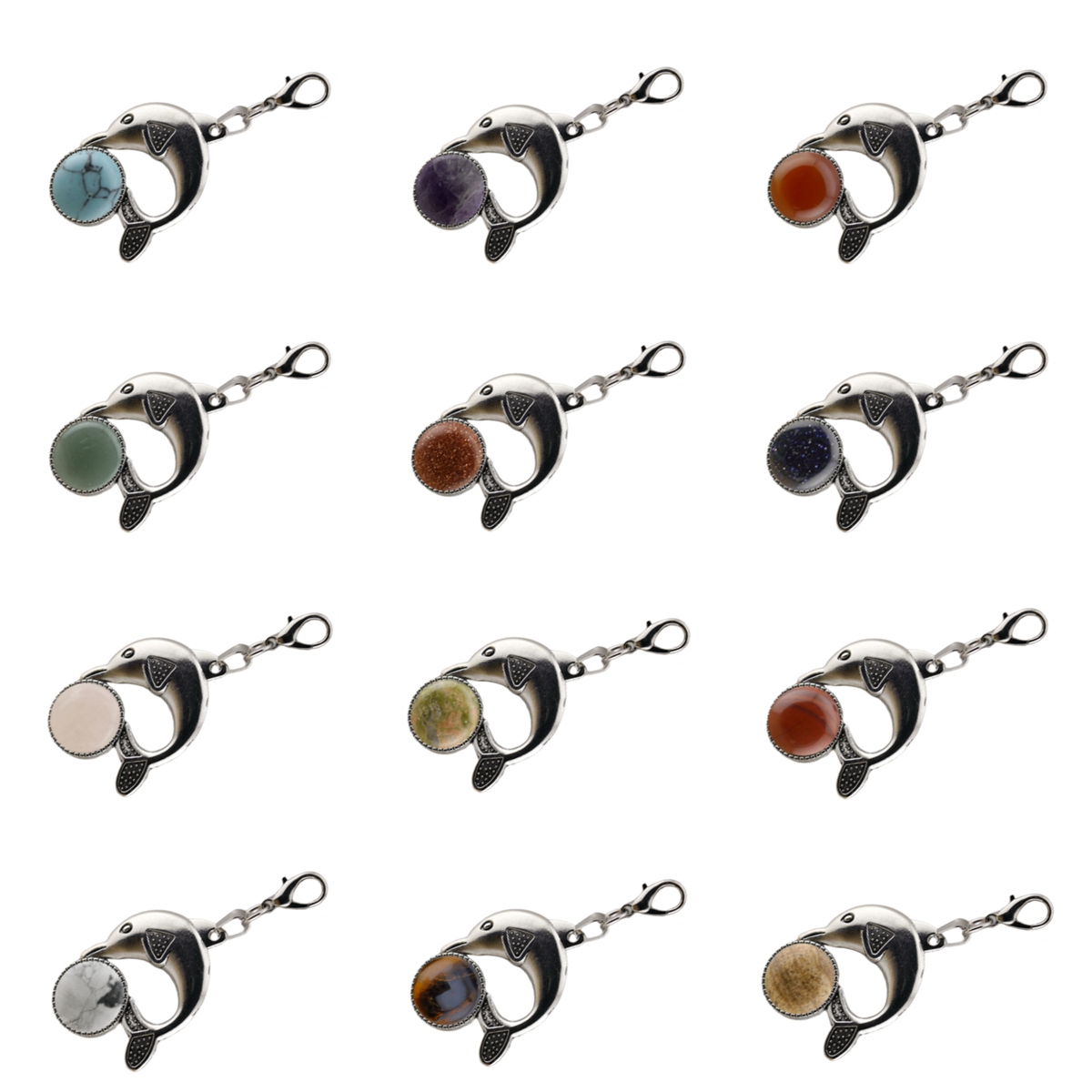 Silver Alloy Dolphin Gemstone Pendant for Jewelry Making Necklace Earrings