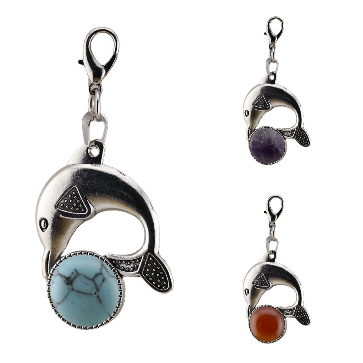 Natural Stone Dolphin Charm Pendant Dangle Charms with Lobster Clasps