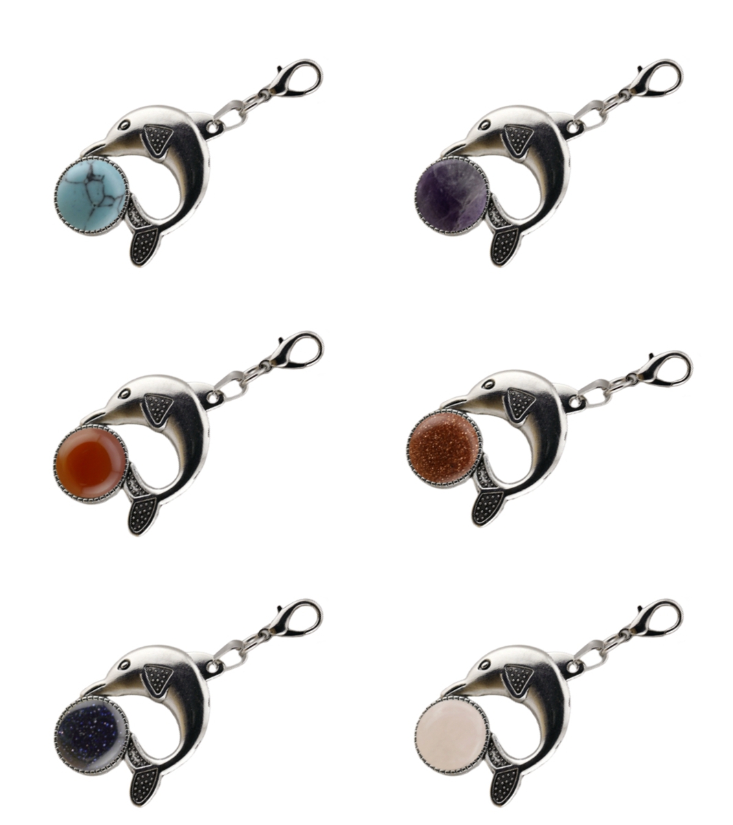 Natural Stone Dolphin Charm Pendant Dangle Charms with Lobster Clasps