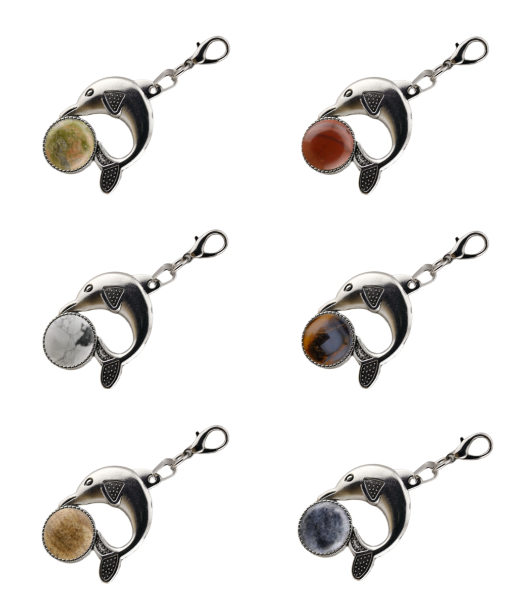 Natural Stone Dolphin Charm Pendant Dangle Charms with Lobster Clasps