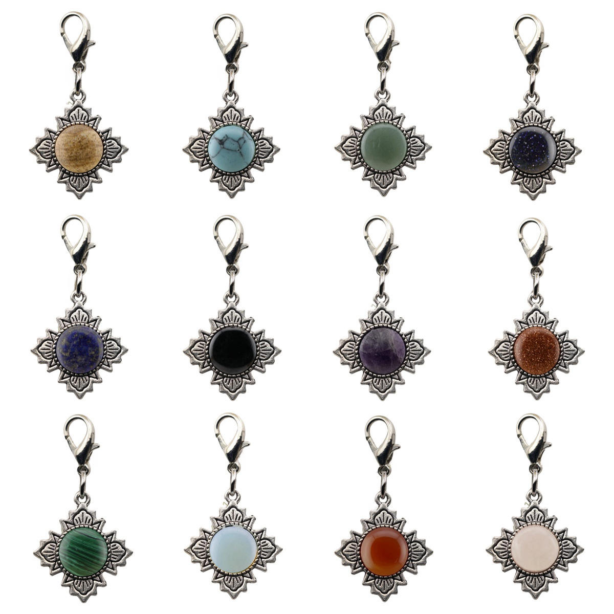 Silver  Four Leaf Clover Gemstone Pendant for Jewelry Making Necklace Earrings 12MM Stone & Crystal Cabs 