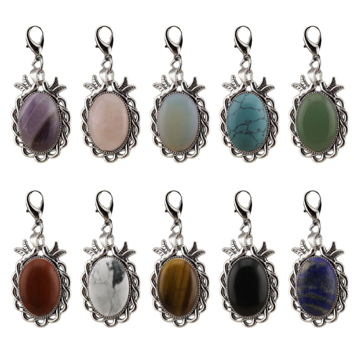 Natural Gemstone Pendant for Making Jewelry with 18x25MM Stone Cabs  Silver Alloy Accessories