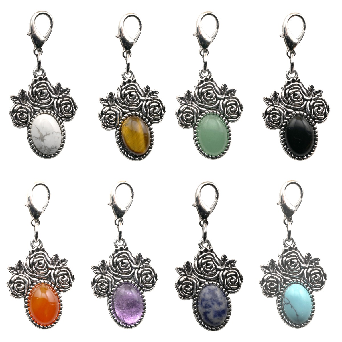 Silver Rose Flower Gemstone Pendant for Making Jewelry  10x14MM Stone Cabs