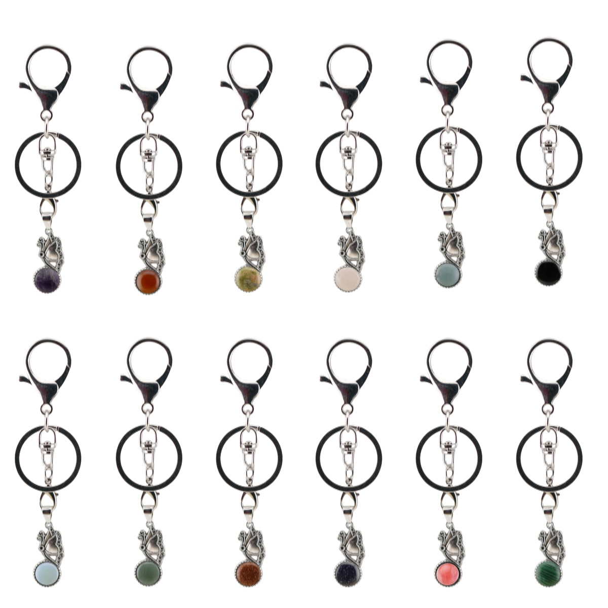 Natural Gemstone Butterfly Keychain 10MM Stone & Crystal Cabs Pendant Keyring